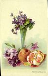 Vintage Postcard Fantasy Thought Flowers and violets
