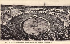 CPA Corrida Course de taureaux Nimes Interieur des arenes pendant une course de taureaux 