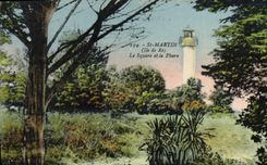 Vintage Postcard Headlight St Martin Ile de Ré the public garden and the headlight