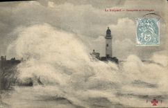 Vintage Postcard Headlight Treport Storm and hurricane