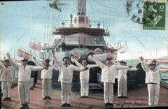 CPA Militaria La vie du marin Ecole des Signaux a bras 