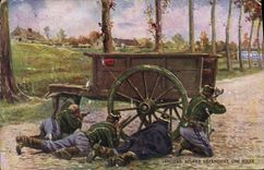 CPA Militaria Lanciers belges defendant une route 