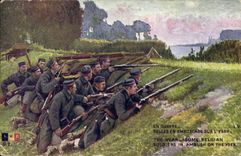 CPA Militaria Belges en embuscade sur l'Yser 