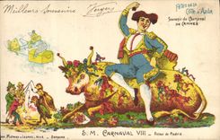 Vintage Postcard Carnival VIII Return of Madrid Cabbes Beef animal