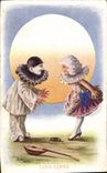 Vintage Postcard Pierrot Pierrots Luna Llena