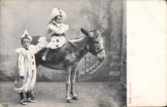 Vintage Postcard Pierrot Pierrots Children Donkey Mule