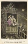 Vintage Postcard Pïerrot Pierrots With the moonlight Windmill