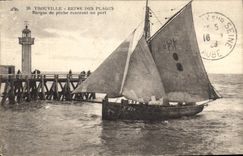 Vintage Postcard Headlight Trouville Boat of sin returning to the port