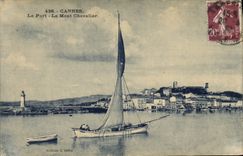 Vintage Postcard Cannes Headlight the Port Mount knight Boat