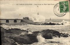 Vintage Postcard Headlight Sands of Olonne Heavy swell to the headlight Saint Nicolas