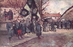 Vintage Postcard Militaria German Flag of the 87eme regiment of infantry Vassincourt Mussey