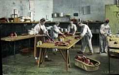Vintage Postcard Militaria Infantry Interior of a kitchen Butchers
