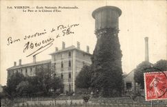 Vintage Postcard Vierzon Professional National school the water park and Tower
