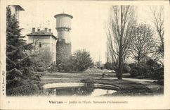 Vintage Postcard Tower water Vierzon Garden of the Professional National school