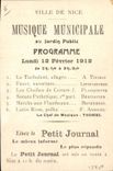 CPA Fantaisie Journaux Journal Le Petit Journal Ville de Nice Musique municipale 12 fevrier 1912 TOP