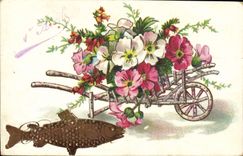 CPA Fantaisie Fleurs Poisson