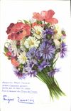 CPA Fantaisie Fleurs Margeurite Bleuet 