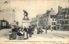 Vintage Postcard Headlight Calais International Boulevard Monument of the rescuers Chamber of commerce