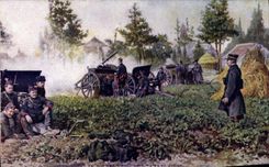 CPA Militaria Artillerie belge en action