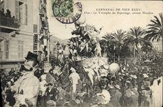 CPA Fantaisie Journaux Journal Carnaval de Nice XXXV Char Le Triomphe du reportage Avenue Massena Chantecler