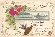 CPA Fantaisie Fleurs Poisson Hirondelle