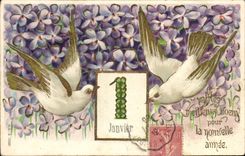 CPA Fantaisie Fleurs Oiseaux