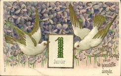 CPA Fantaisie Fleurs Oiseaux