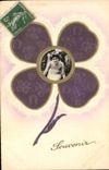 CPA Fantaisie Fleurs Femme Trefle