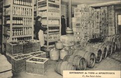 CPA Folklore Vigne Vendanges Entrepot de vins & spiritueux Rue Saint Julien Felix Potin Nancy TOP
