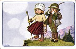 CPA Fantaisie Illustrateur Bertiglia Enfants Alpinisme 