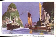 CPA Fantaisie Illustrateur Haffner Bateau de Guerre Jonque et bateau de riviere