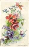 CPA Fantaisie Fleurs Coquelicots & Bluets