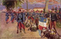 CPA Militaria Pendant la halte Le drapeau 