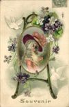 CPA Fantaisie Fleurs Femme Colombes
