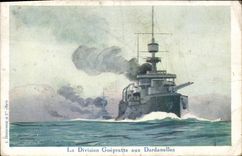 CPA Fantaisie Illustrateur Haffner Bateau de Guerre La division Guepratte aux Dardanelles 