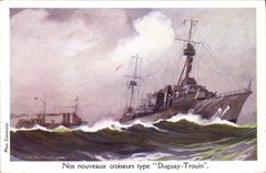 CPA Fantaisie Illustrateur Haffner Bateau de Guerre Croiseurs Duguay Trouin 