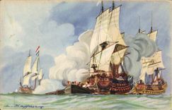 CPA Fantaisie Illustrateur Haffner Bateau de Guerre Debut de la bataille de Beveziers 