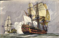 CPA Fantaisie Illustrateur Haffner Bateau de Guerre Vaisseaux Le tir en enfilade 