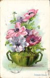 Vintage Postcard Fantasy Flowers Anemones variees