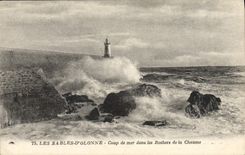 Vintage Postcard Headlight Sands of Olonne Heavy swell in the rocks of Thatch