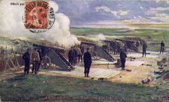 CPA Militaria Une batterie de 130mm 