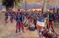 CPA Militaria La Halte Le drapeau 