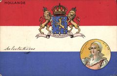 CPA Drapeau Femme Hollande Lion