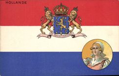 CPA Drapeau Femme Hollande Lion