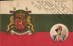 CPA Drapeau Femme Bulgarie Bulgaria Lion