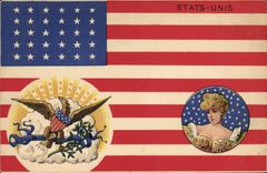 CPA Drapeau Femme Etats-Unis Aigle