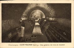 Postal Folclore Vino Vendimia Champaña Coste Folcher Epernay una galería de vinos en masas