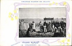 CPA Publicite Grande maison de Blanc La benediction des bles Breton Vincent Huguet Chambery Trousseaux Layettes