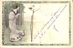 CPA Fantaisie Illustrateur Femme Oiseau