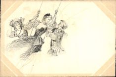 Postal Fantasia Ilustrador Mujer Columpio
